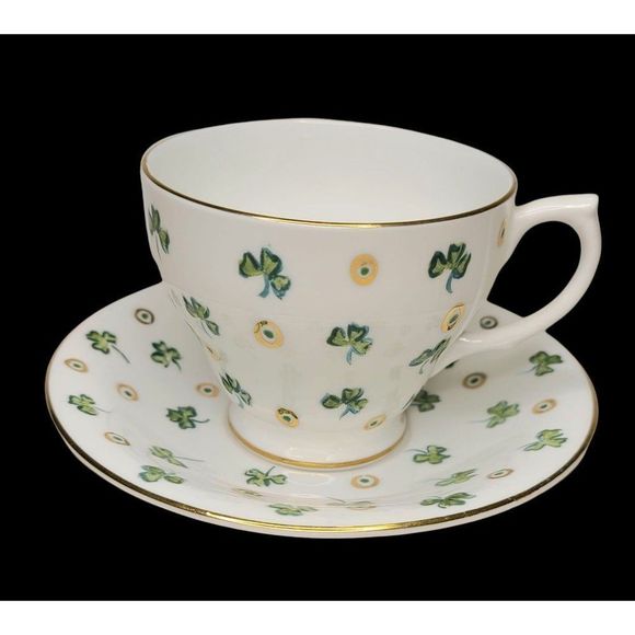 VTG Bartley Bone China Cup and Saucer Made‎ in England SHAMROCK and GOLD DOT - Picture 1 of 11